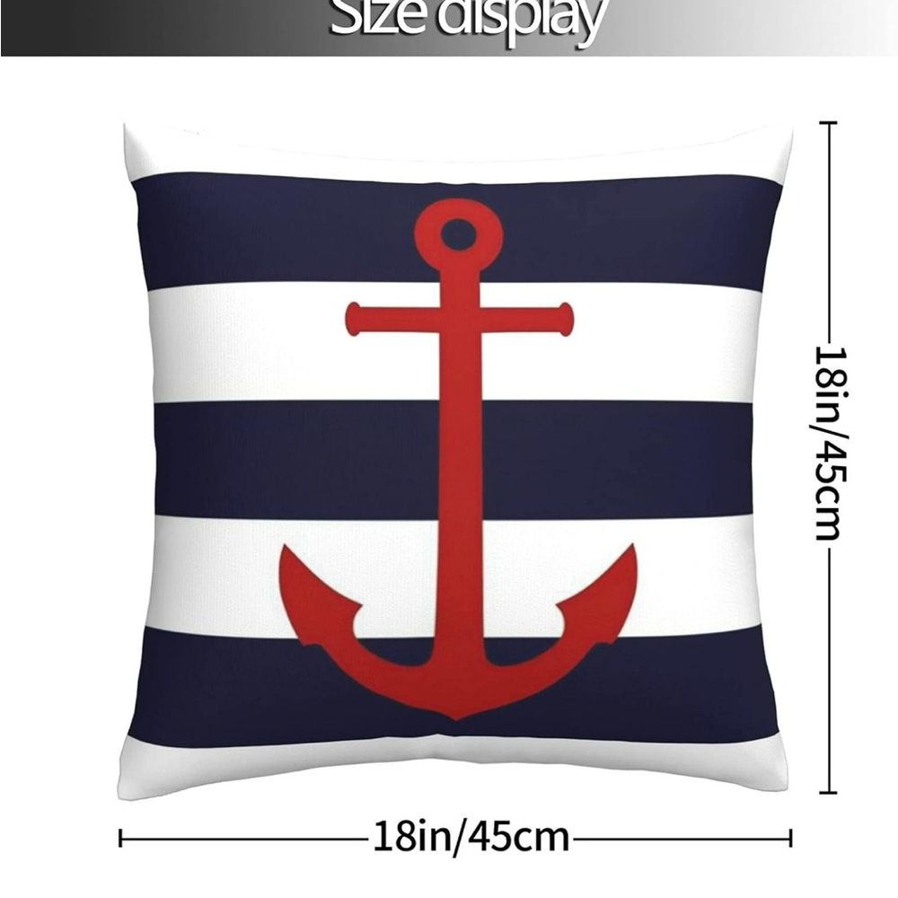 Nautical Striped Anchor Throw Pillow Cover - Picture 2 of 6